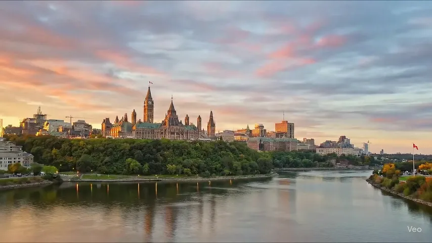 Ottawa Parliament Skyline at Sunset - Beautiful view of the Canadian Parliament buildings against a sunset sky